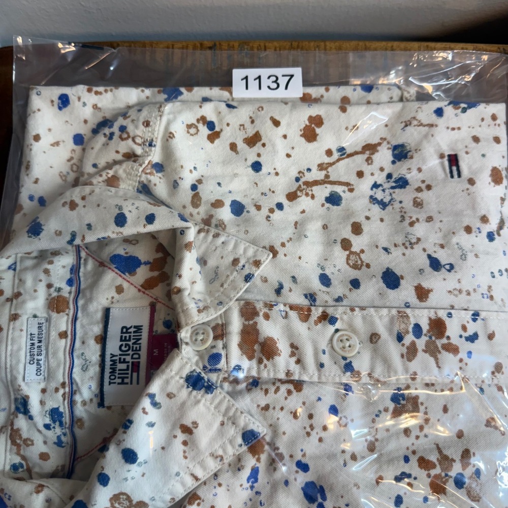 Tommy Hilfiger Denim Mens Medium Paint Splatter Short Sleeve Button Down Shirt - Picture 13 of 13